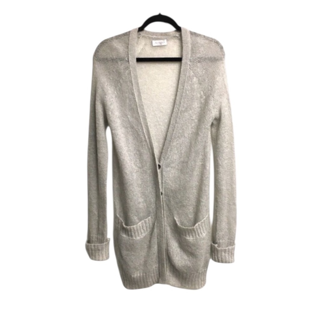 AMERICAN VINTAGE Long Button Front Mohair Cardigan Sweater Grey L